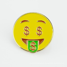 Personality Customized Gold Plated Round Metal Lapel Pin Cute Money Enamel Pin With Smiling Face